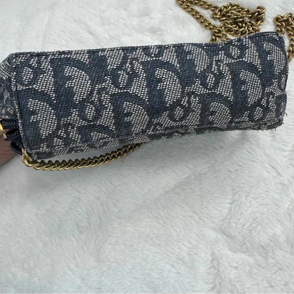 DIOR/Christian Dior CD Saddle Bag Navy Trotter Jacquard Pouch - Picture 7 of 11